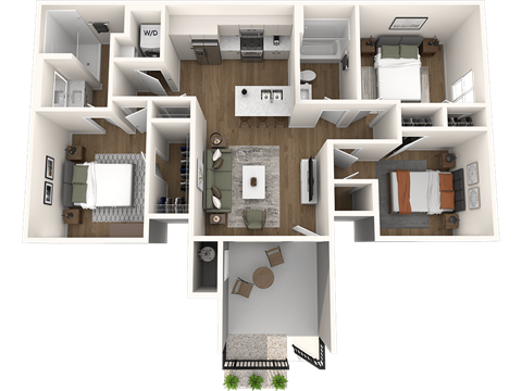 Floor plan for 2 beds, 2 baths, 1135 sqft